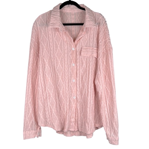 Pink Sheer High Low Western Cowgirl Rodeo Long Sleeve Button Down Top Size XXL - Picture 1 of 5